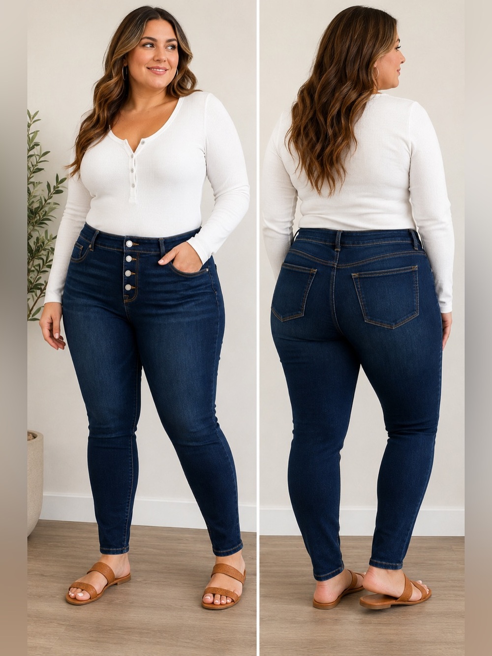 High-Rise Dark Blue Button-Fly Women's Jeans